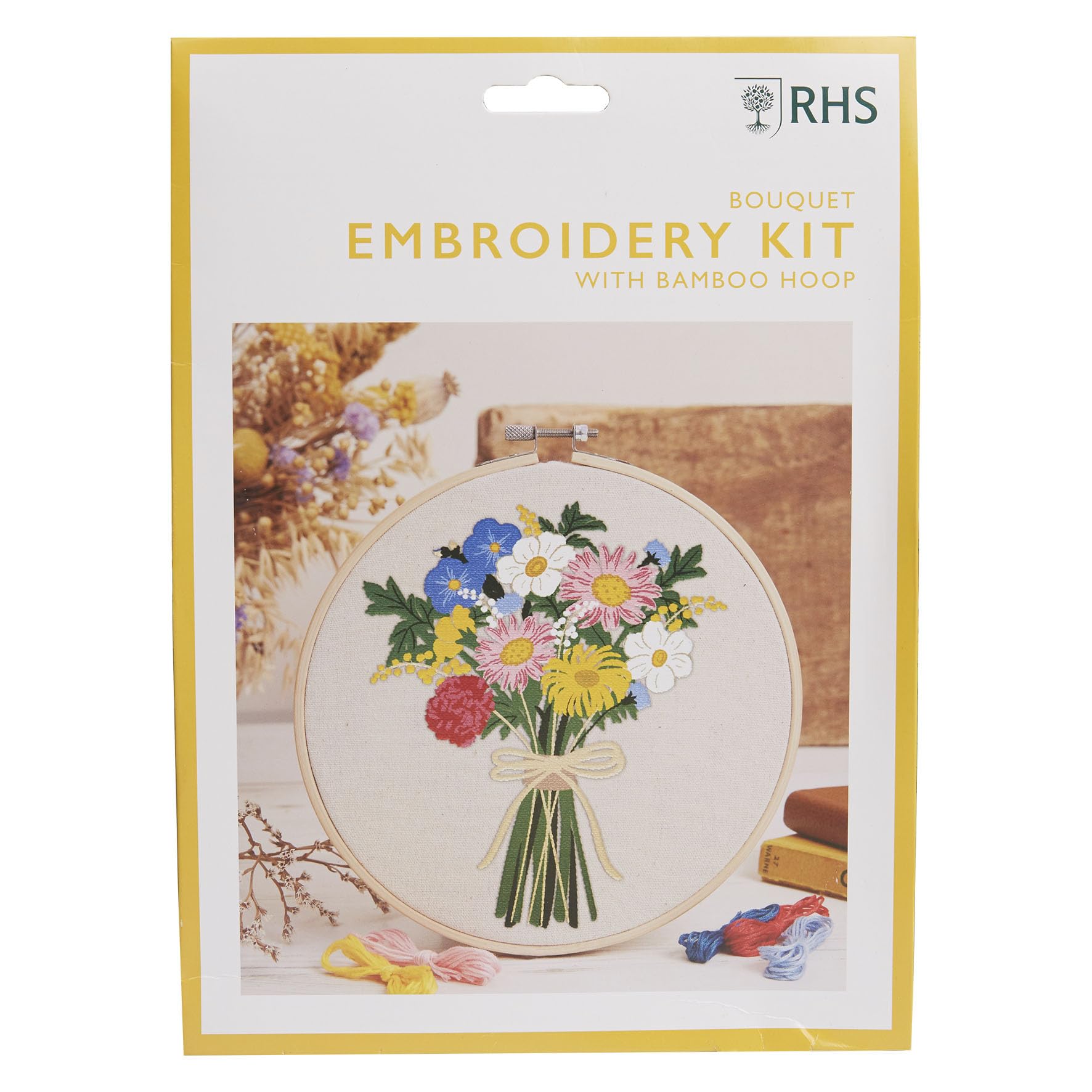 RHS The Royal Horticultural Society Embroidery Hoop Decoration Kit, Bouquet Design, 8", Embroidery Kits For Adults & Cross Stitch Kits for Adults Beginners, Gift Idea, With Embroidery Pattern