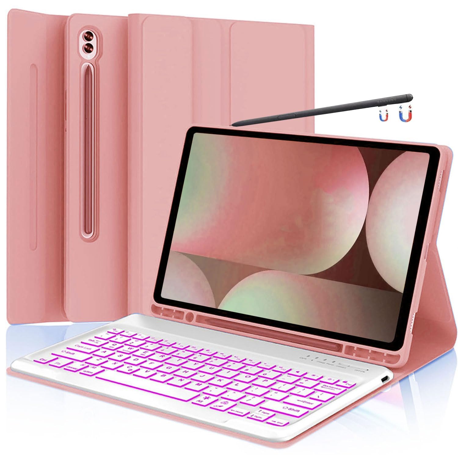 Photo 1 of Keyboard Case for Samsung Tab S10 Plus/ S9 FE+/ S9+/ S8 Plus /S7 Plus/S7 FE 12.4" Smart Backlit Case Keyboard with Pen Holder (Rose Gold)