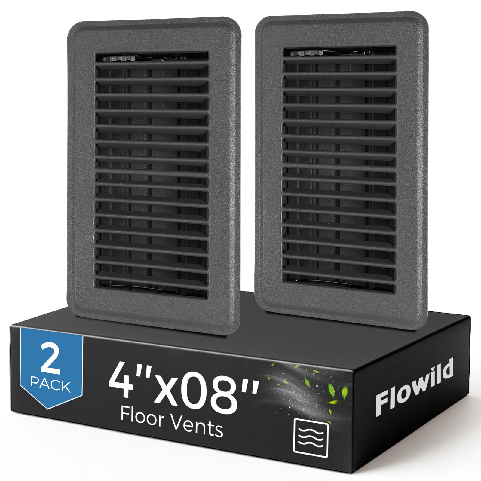 Photo 1 of 4x8 Floor Register, Floor Vent Covers 2 Pack, Steel Adjustable Air Supply Grille Register Vent Cover Grill Floor, Vent Covers for Home Floor, Grey