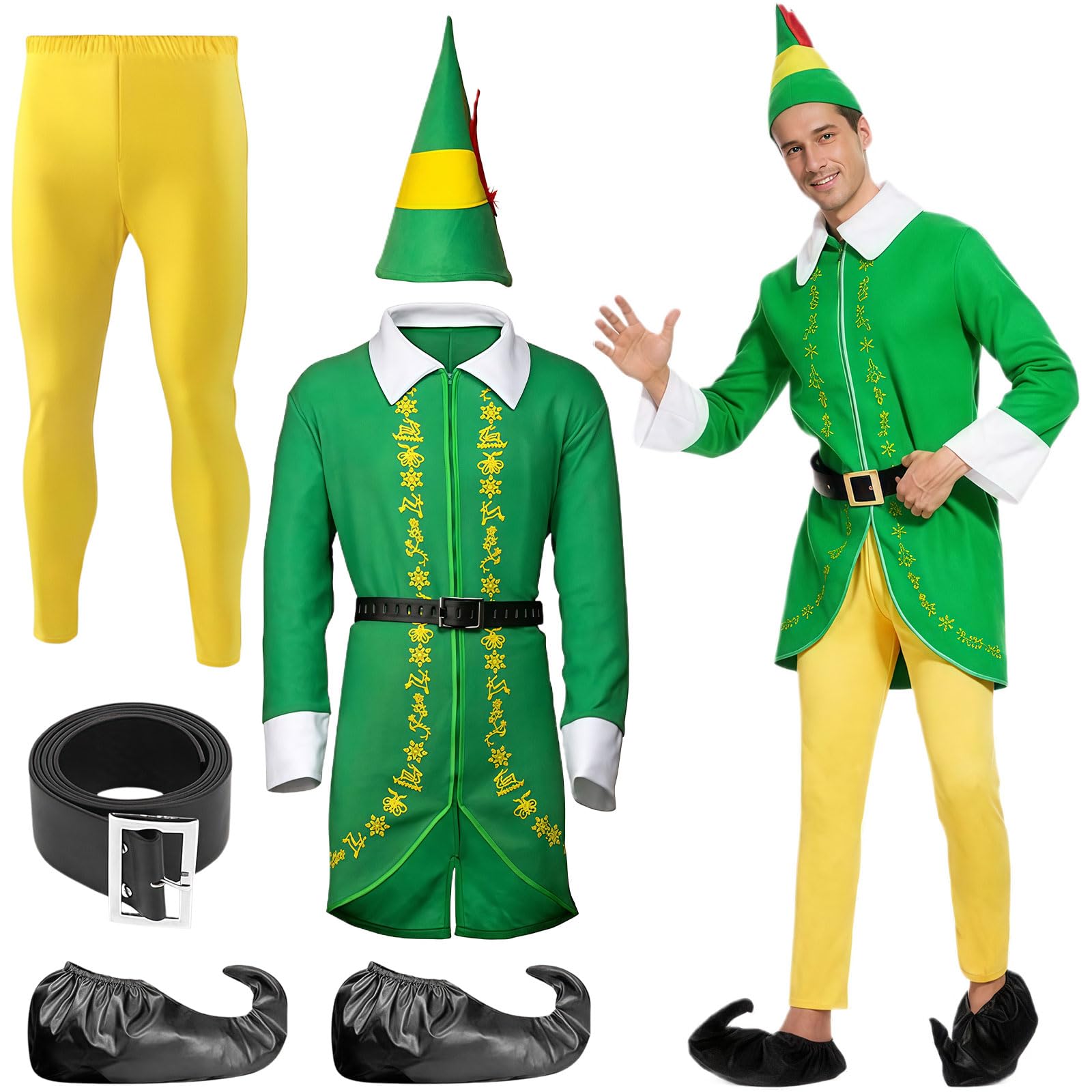SSKHE Elf Costume Men,Adult Elf Costume,Adult Christmas Fancy Dress, Halloween Christmas Cosplay Full Set Costumes (XXL)