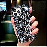 Cavdycidy Compatible with iPhone 15 Pro Max Case for Women,Very Shiny Luxury Bling Phone Case with 3D Glitter Sparkle Crystal Rhinestone Diamond Gems,Soft TPU Bumper Cover for Girly Girls(Black)