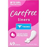 Carefree Panty Liners for Women, Thong Liners, Unwrapped, Unscented, 49 ct