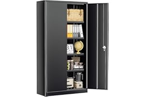 INTERGREAT Metal Storage Cabinet, Locking Steel Garage Cabinet with Doors and Adjustable Shelves, Lockable Metal File Cabinet, Metal Tool Cabinets for Garage, School, Home, Office, (Black)