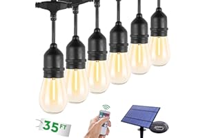 TDLOL 35FT Solar String Lights Outdoor Waterproof, Outdoor String Lights Solar Powered, Patio Lights with S14 Shatterproof Sockets, IP65 Commercial Grade LED Solar String Lights for Outside