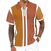 Men's Fashion Knit Polo Shirts Vintage Striped Knitting Shirts Ribbed Slim Fit Golf Shirts