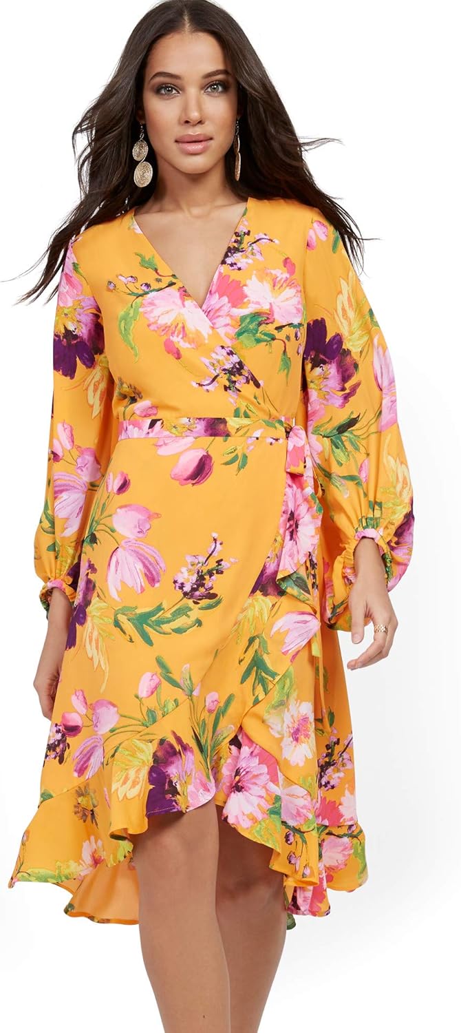 orange floral wrap dress