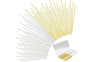 Bulrash 800 Pieces 30mm Flat Head Pins for DIY Jewelry Craft Making 1.18 Inch Metal End Straight Pins for Bracelet Necklace Earring Pendant Supplies(Flat Head Pins-Gold and Silver)