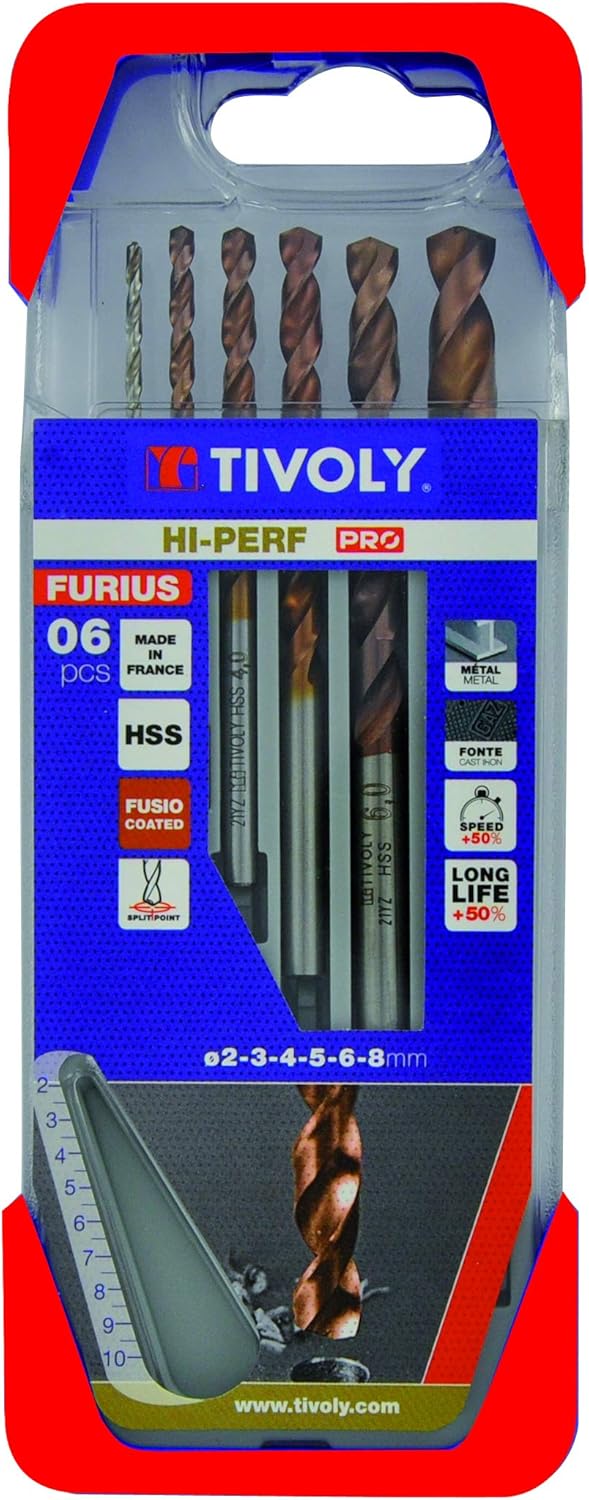 Tivoly 11454170005 Clisper Furius Set of 10 Metal Drill Bits DIN 338FURIUS HSS Coated Fusio Diameter 1 to 10 mm