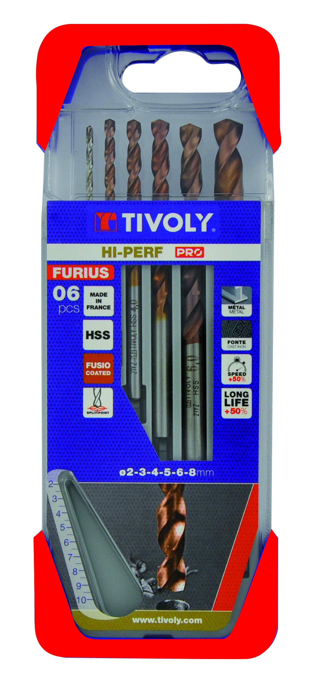 Tivoly 11454170005 Clisper Furius Set of 10 Metal Drill Bits DIN 338FURIUS HSS Coated Fusio Diameter 1 to 10 mm