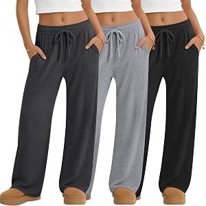 JoyMotion 3 Pack Girls' Wide Leg Sweatpants | Back to School, Baggy, Tween, Drawstring, Joggers, with Pockets, for 5-14 Years