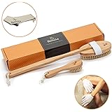 Premium Dry Brushing Body Brush Set- Natural Boar Bristle Body Brush, Exfoliating Face Brush & One Pair Bath & Shower Gloves.