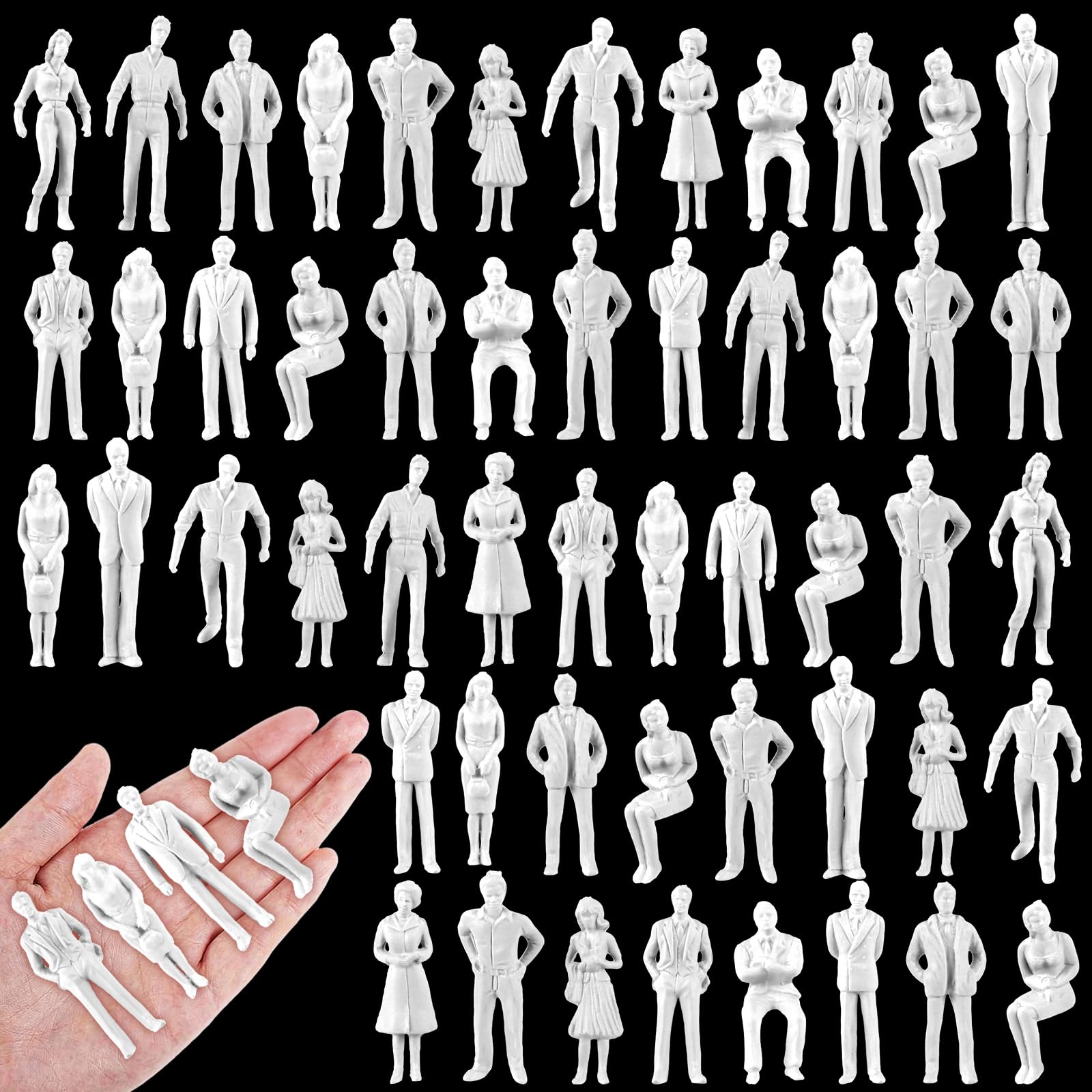 Namalu 80 Pcs 1: 30 Scale 2.17 inch White Unpainted Mini People Figures Miniature People for Model Trains Architectural Standing and Sitting Mini Diorama Figures for Architectural Project Scenes