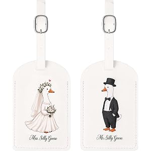 Dansydaisy 2 Set Mr and Mrs Luggage Tags, Silly Goose Couple Luggage Tags for Suitcases, Honeymoon Travel Gift, Wedding Gifts
