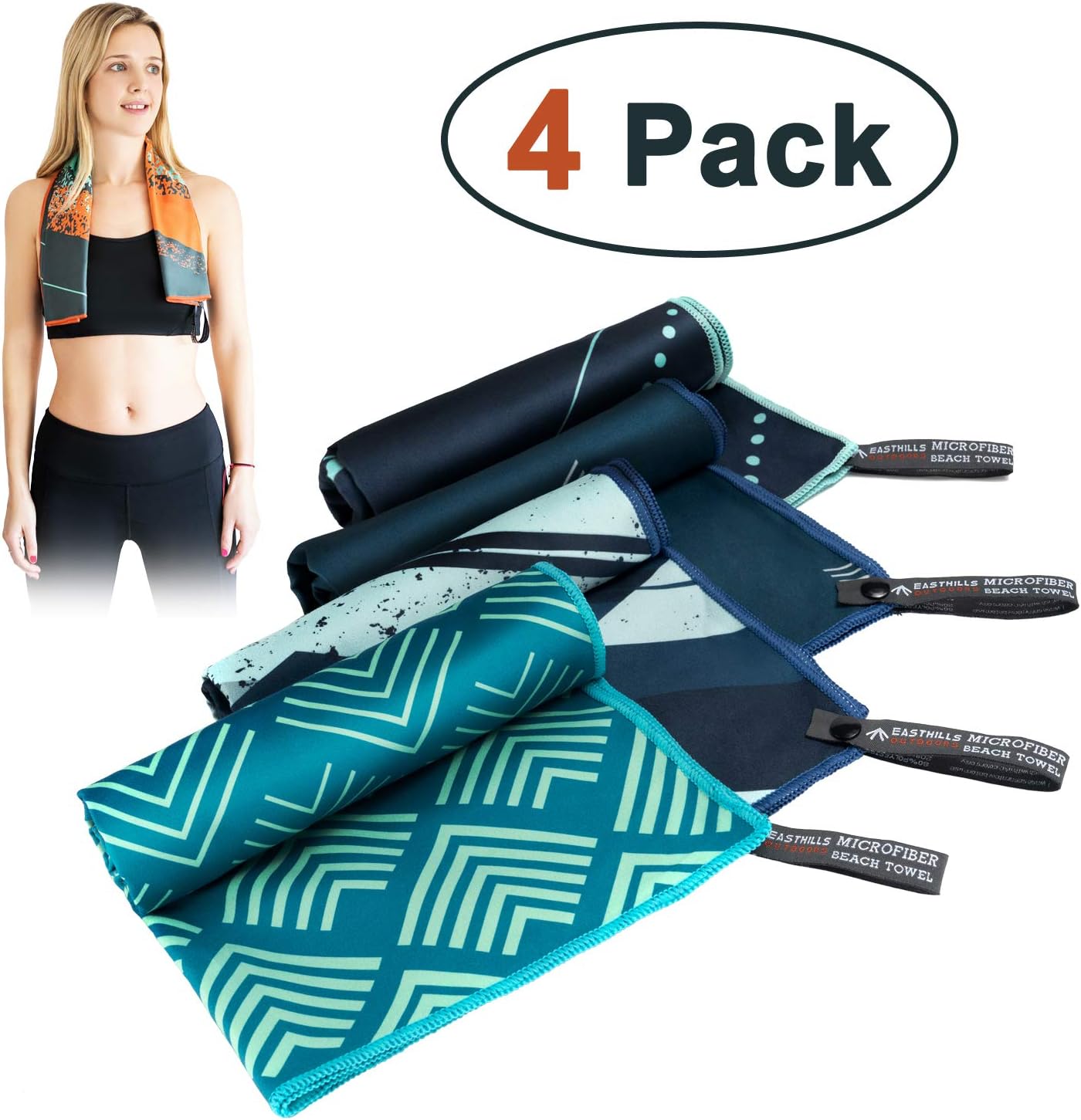 Easthills Outdoors Microfiber Premium Soft Odor Fighting & Ultra Compact Sports Gym Towels for Men & Women (4 Pack, 16" x 32"): Home & Kitchen