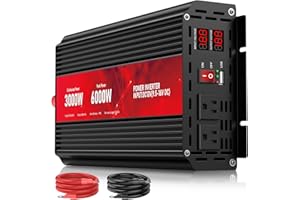 ROARBATT 3000W Power Inverter,12V DC to AC 110V120V Peak Power 6000W with 2AC Outlets and 2.4USB Port,LCD Display Car Inverter for Outdoor Activities,Emergency