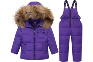 JiAmy Kids 2 Piece Snowsuit Set Girl Winter Hooded Puffer Jacket & Snow Bib Pants Boy Ski Suits Ultralight Outfit