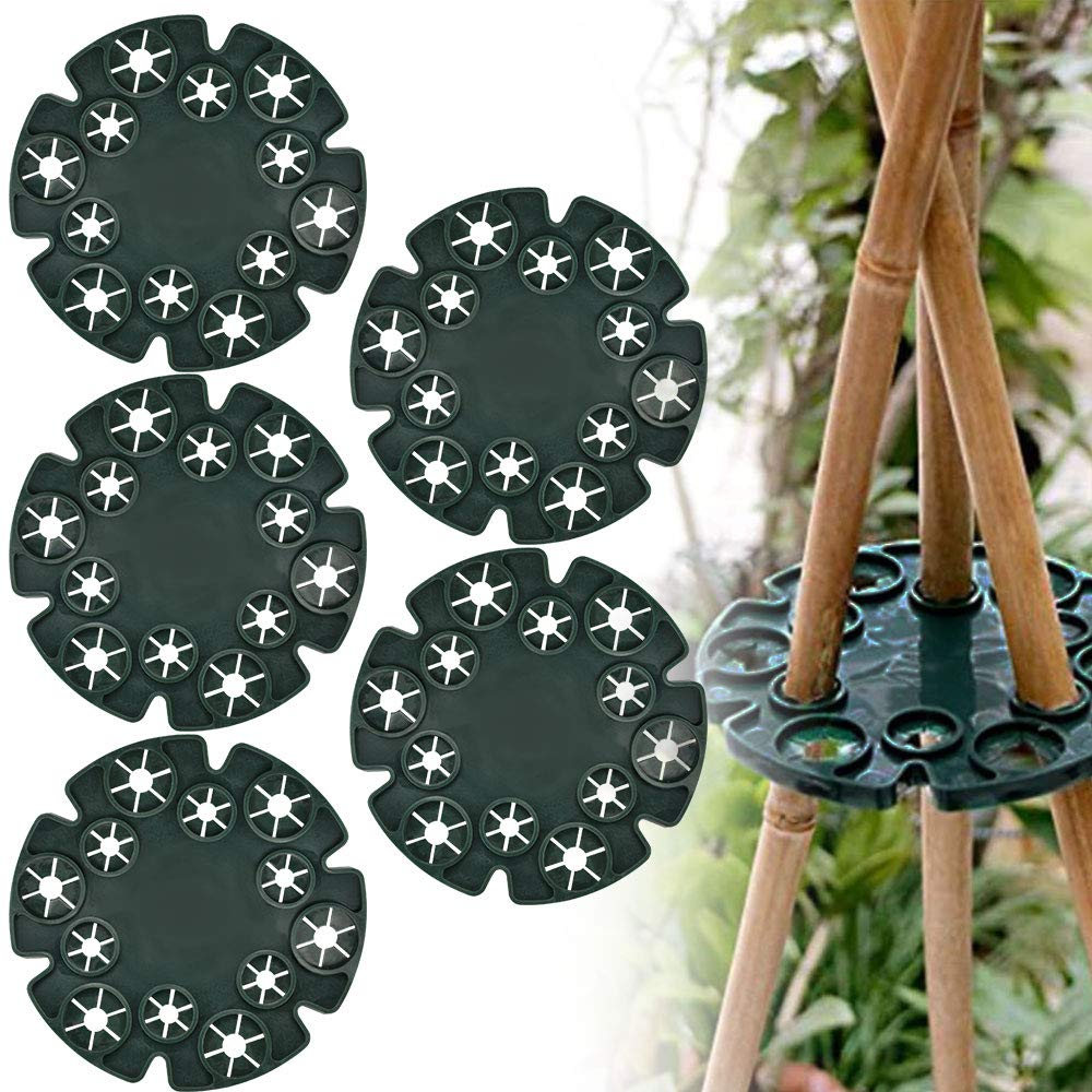 RMENOOR 5 Pcs Wigwam Cane Grips Canes Support Rings Peas Beans Support 12 Holes DIY Bamboo Wooden Stakes Cane Connectors Garden Plant Clip for Climbing Plants, Runner Beans, Sweet Pea, Tomatoes