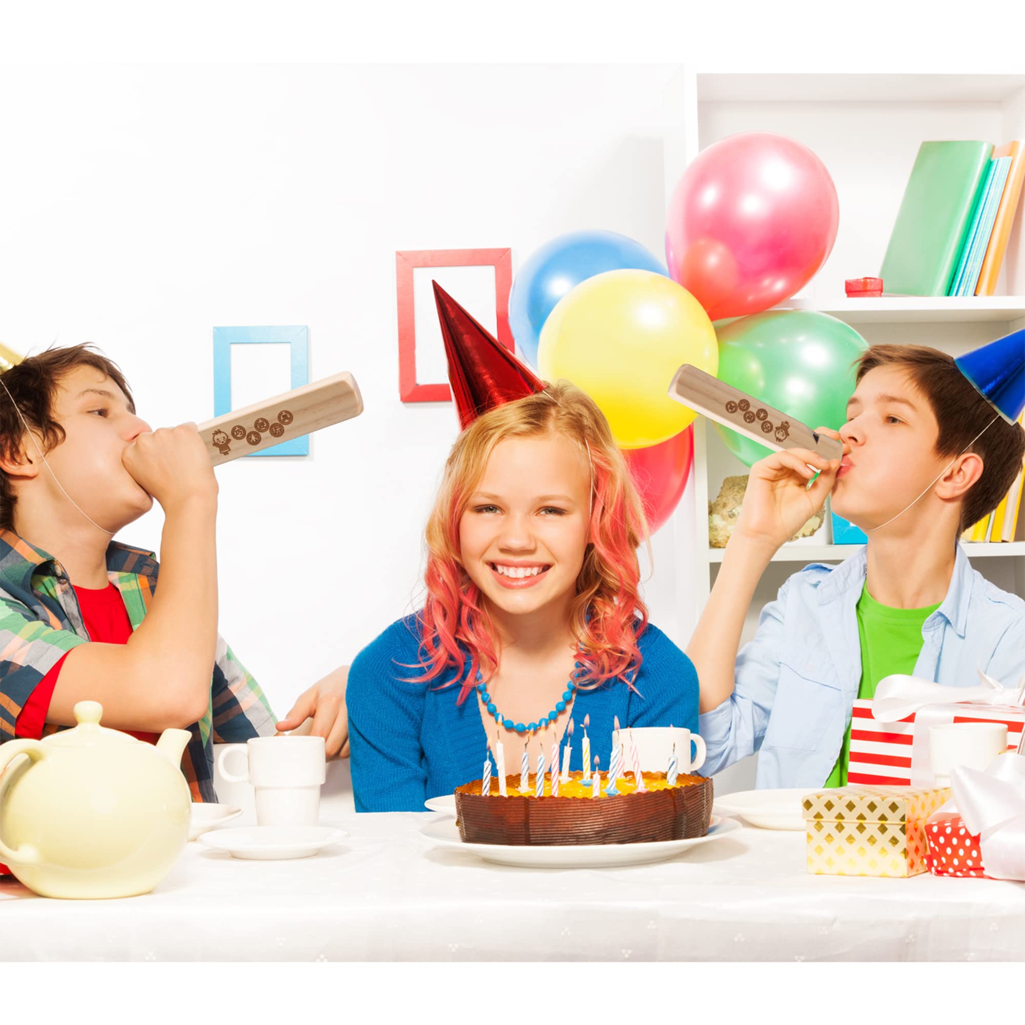 Tatuo 2 Pcs 7.4 Inch Train Whistles for Kids Wooden Train Whistle 4 Tones for Party Favors Party Noisemaker Random Style