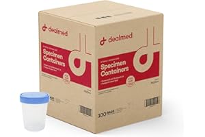 Dealmed Specimen Container with Screw on Leak Resistant Lid | Sterile Single Use Cup with Tamper Evident Seal | 4 oz. (100 Co