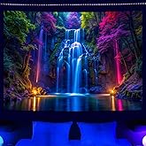 Miytal Blacklight Waterfall Tapestry - UV Reactive Glow in the Dark Neon Forest Wall Hanging, Vibrant Nature Landscape Wonderland for Bedroom, Living Room Decor - 51.2
