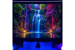 Miytal Blacklight Waterfall Tapestry - UV Reactive Glow in the Dark Neon Forest Wall Hanging, Vibrant Nature Landscape Wonder
