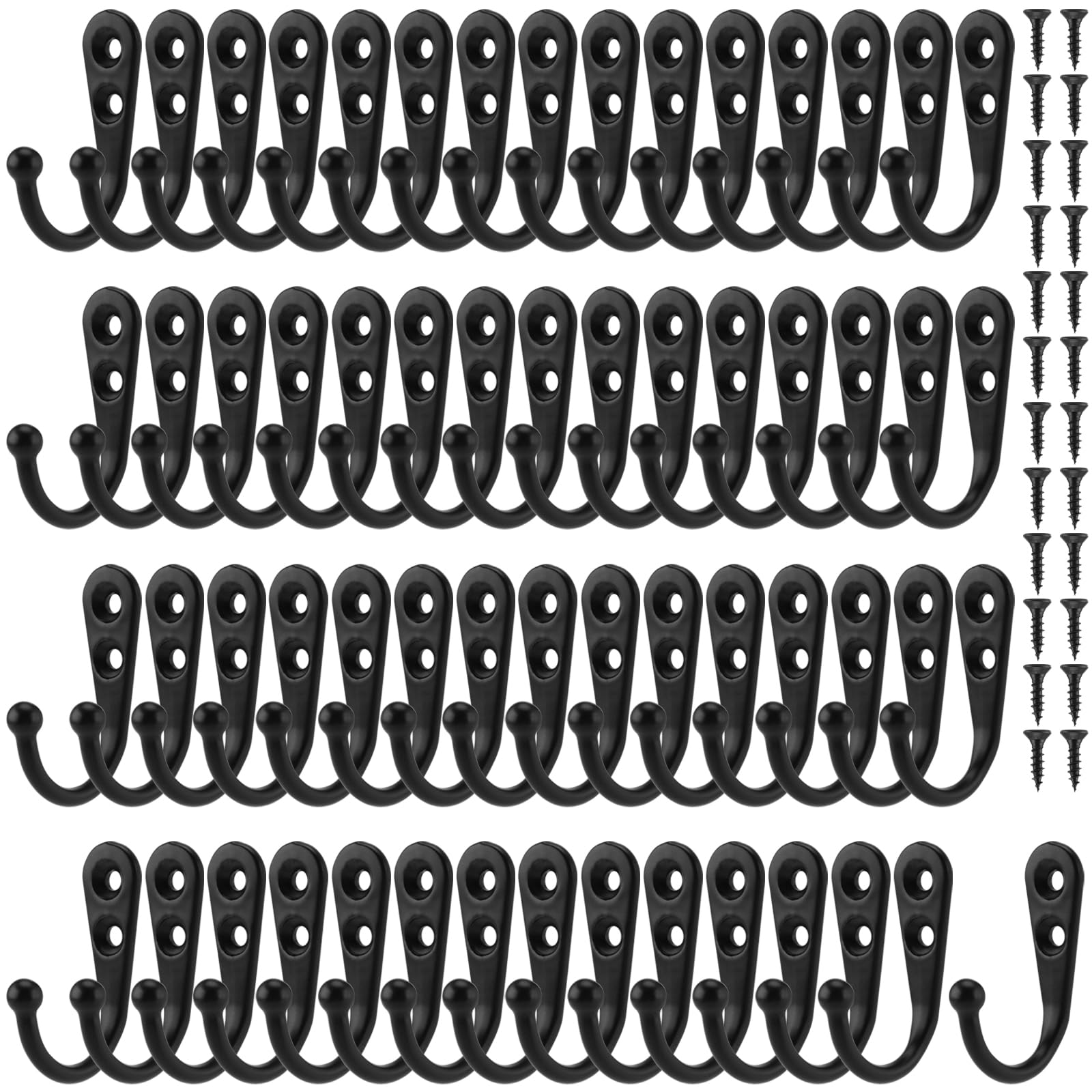 MUKLEI 60 PCS Black Small Key Hooks, Mini Robe Hook with Screws, Single Metal Door Robe Hook for Hanging Clothes, Coats, Robe, Bathroom Towel, Hat, Cup