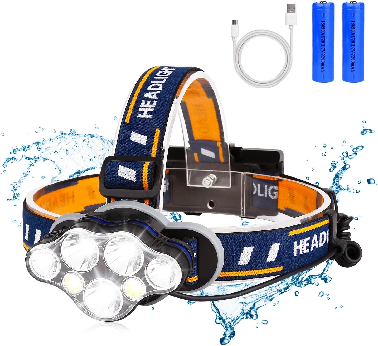 BRIGENIUS Rechargeable Headlamp, 13000 Lumen Super Bright 7 LED 8 Modes Headlight Flashlight 18650 USB Rechargeable Waterproof Head Lamp for Running, Fishing, Camping, Hiking, Outdoors - - 