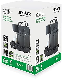 Star 5SEH 1/2 HP Cast Iron Submersible Sump Pump with Premium Vertical Float Switch (1-1/2