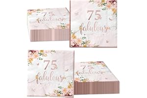 GUPESXU 40Pieces 75th Falulous Paper Napkin - Rose Gold Party Supplies Disposable Rose Gold Floral Theme Napkins for Women 75th Birthday,Anniversary Wedding Party Favors