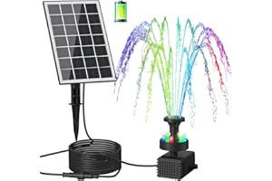 GAIZERL Solar Fountain with 2000mAh Battery - Work On Cloudy Days - Upgrade 3.5W Glass Panel Solar Powered Bird Bath Water Pump with Stakes, 16.4ft Cable, Colorful LED Lights, 7 Nozzles for Garden