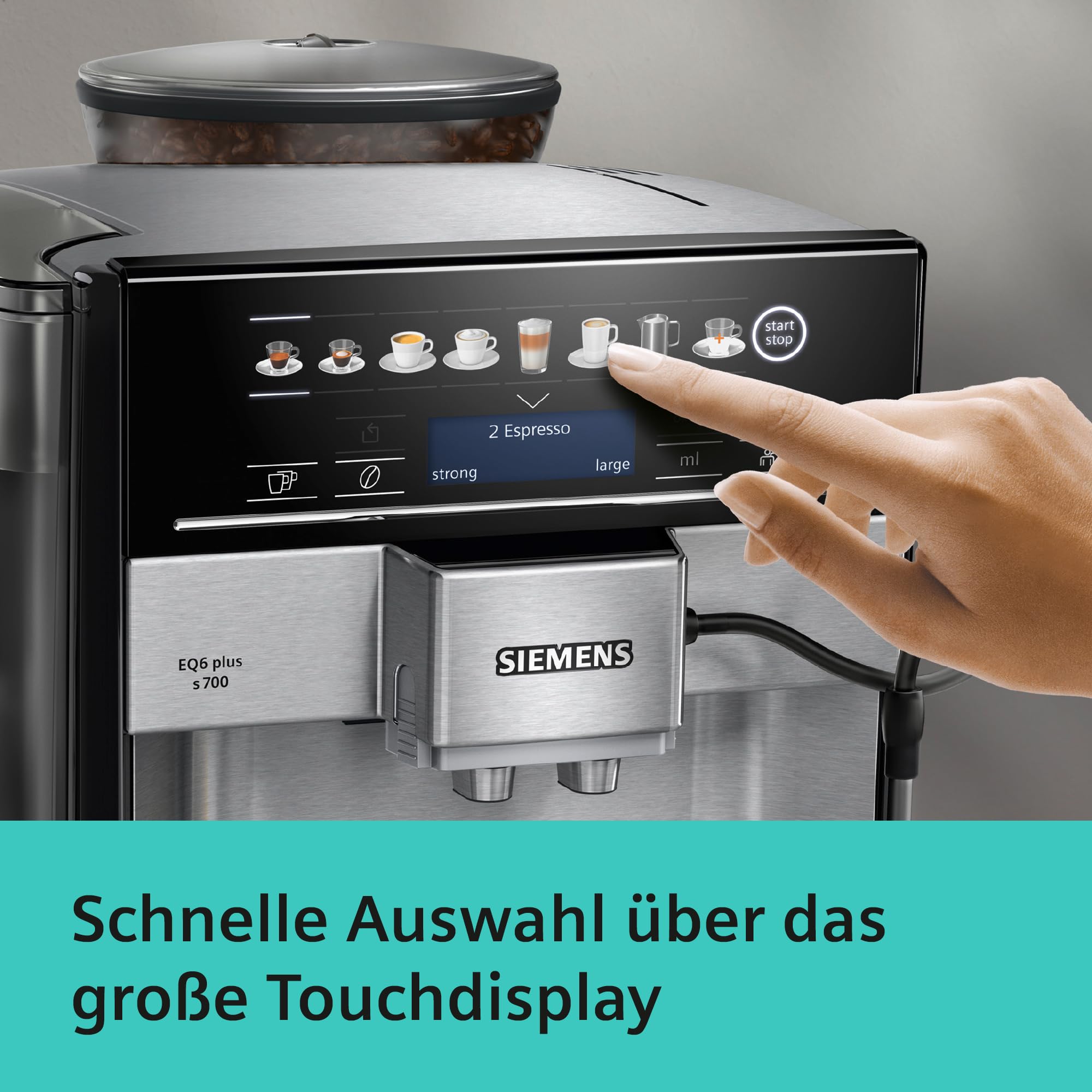 Siemens Kaffeevollautomat EQ6 plus s700, Milchsystem, 12 Getränke, automatische Reinigung des Milchsystems, Keramikmahlwerk, großes Touchdisplay, Edelstahl, TE657503DE 3
