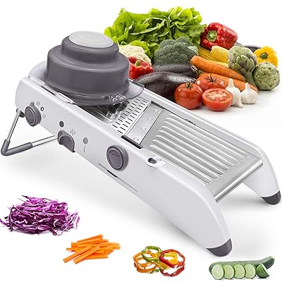 KARIDGE Mandoline Slicer Stainless Steel Vegetable Julienner Built-in Adjustable Safe Blades Grater, Professional Multifunctional Premium Onion Tomato Slicer