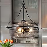 KSANA Black Glass Chandelier, Modern 3-Light Pendant Lighting Fixture for Dining Room, Kitchen, and Bedroom