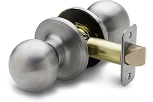 Copper Creek Passage Interior Door Knob – ANSI Grade-3 Certified, Modern Heavy Duty Handle, Easy Install and Reversible for Bedroom, Bathroom & Closets – Satin Stainless (1 Pack)