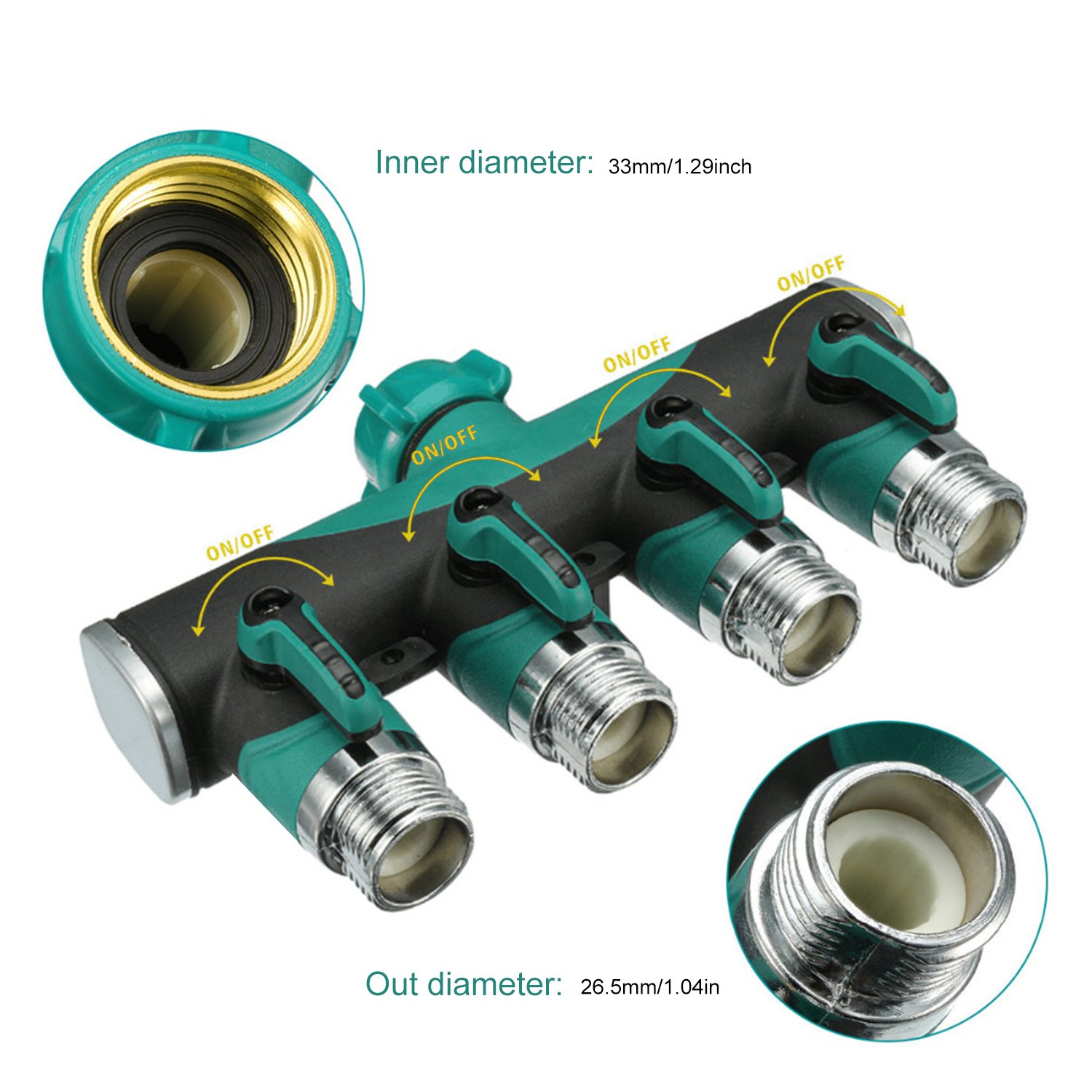 bedee 4 Way Garden Hose Splitter, 4 Way Garden Hose Connector Garden Tap Adaptor Faucet Splitter Outdoor Utility Tap Connector with 4 Connectors/4 Individual Water Valve/8 Rubber Washers for Garden Irrigation Watering