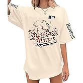 Baseball Shirt Women Oversized Baseball Mom Tshirts Game Day Short Sleeve Casual Loose Graphic Tees Tops
