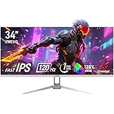 Gawfolk 34 Inch IPS Ultrawide 120Hz Gaming Computer Monitors, 21:9 UWFHD (2560x1080) PC Screen, 128% sRGB, Adaptive Sync, 178