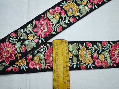 Amazon Com 2 5 Inch Black Decorative Saree Fabric Trim By 9 Yard