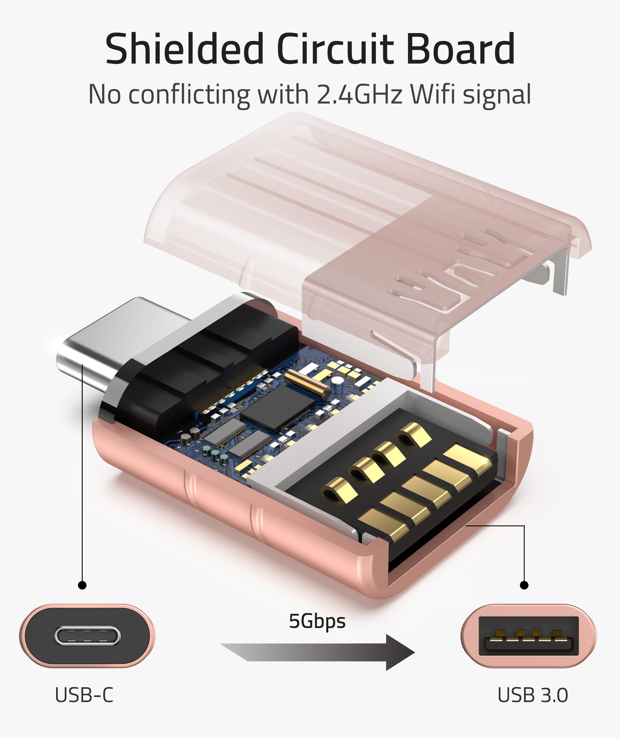 Syntech [2 Pack USB Male to USB3 Female Adapter Compatible with iPhone 15 Pro Max iMac iPad Mini/Pro 2023 Pro MacBook Air 2020 and Other Type C Devices, Rose Gold