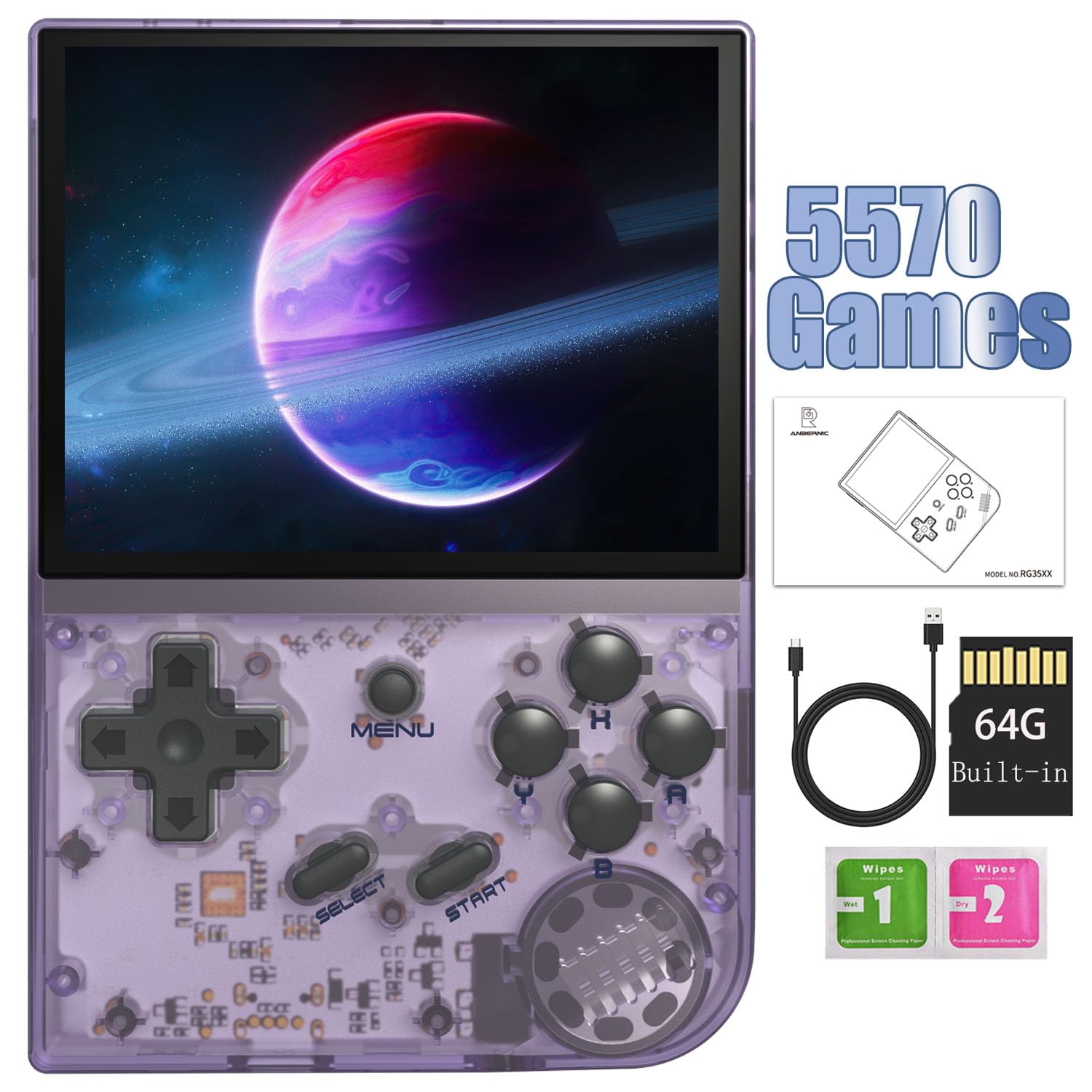RG35XX 2024 Retro Handheld Game Console Linux System HD and TV Output 3.5 Inch IPS Screen 64G TF Card 5500+ Classic Games 2600mAh Battery (RG35XX-Purple)