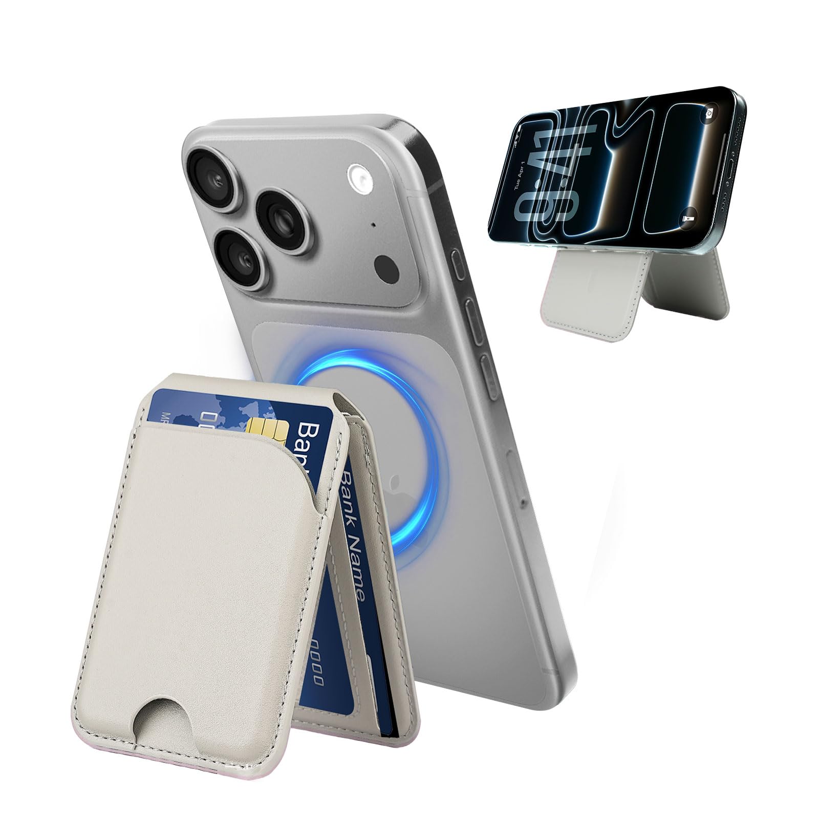 CORLAGOON for MagSafe Wallet，Leather Magnetic Wallet for Phone with Adjustable Stand，5 Magnetic Credit Card Holder RFID Blocking for iPhone 17 16 15 14 13 12 Pro Max Air Series Cases (Grey)