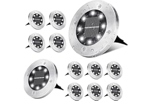 ODEETRONIC Solar Ground Lights, 12 Packs 8 LED Solar Disk Lights, Outdoor in-ground Light Waterproof, Round Solar-Powered Puck Light Flat Lamps for Landscape Pathway Yard Garden Walkway, Cool White