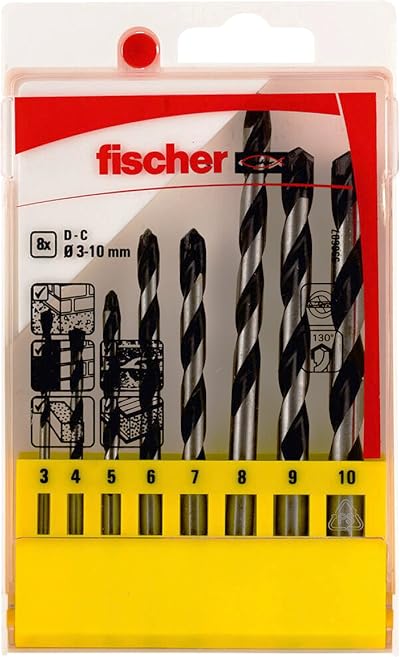 Fischer Case No. 2 E Drill Bits 3 4 5 6 7 8 9 10 Case of 8