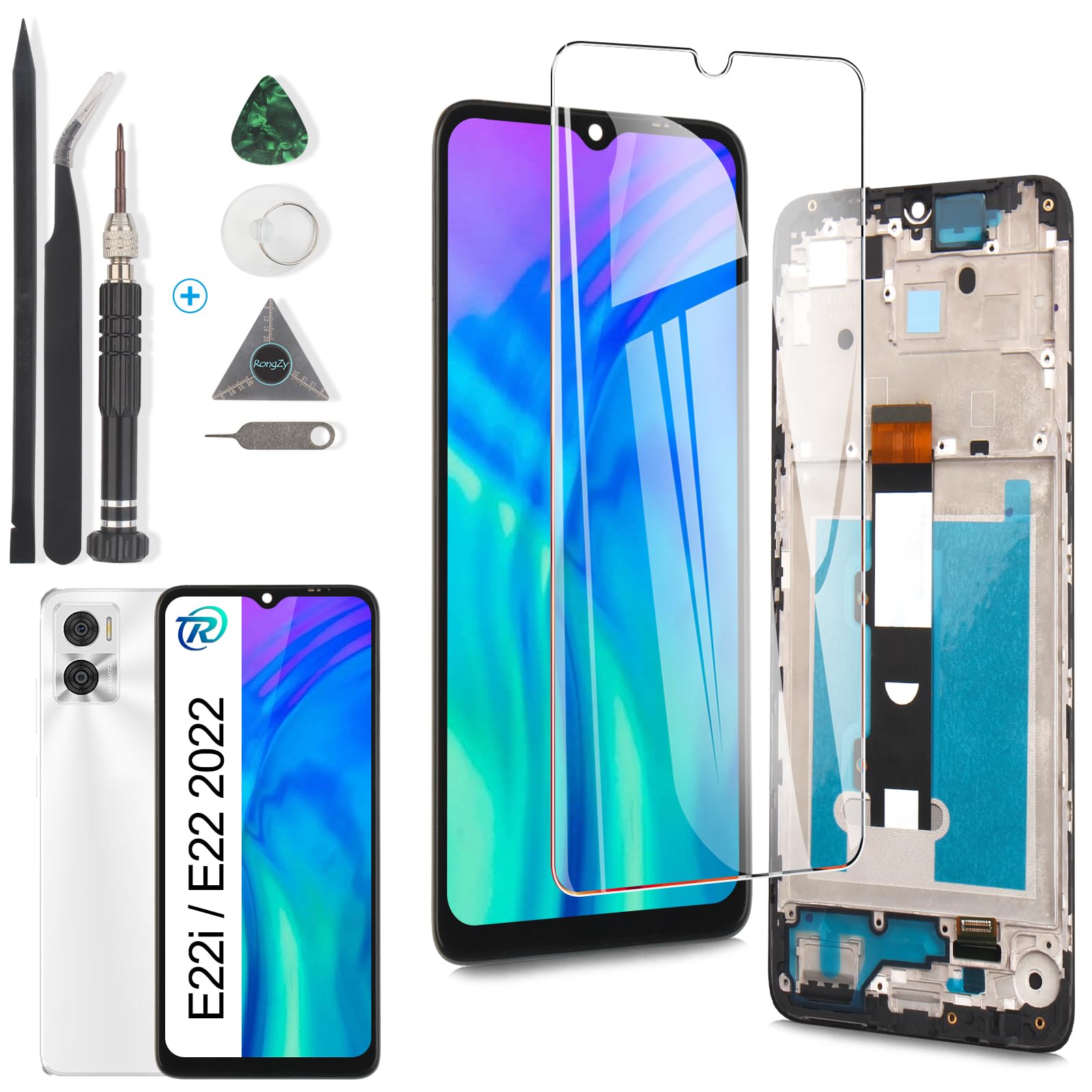 RongZy Display for Motorola Moto E22i / Moto E22 LCD Screen Replacement Touch Display Digitizer Assembly for Motorola Moto E22i / Moto E22 with Kit(Black with Frame)