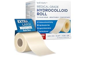WIFAMY Hydrocolloid Roll for Wound Care: Extra Large 2IN*16.4FT Medical Grade Hydrocolloid Bandages with Self-Adhesive Cut-to-Size Pimple Patch Roll Ultra Absorbent Waterproof First Aid Kit Essential
