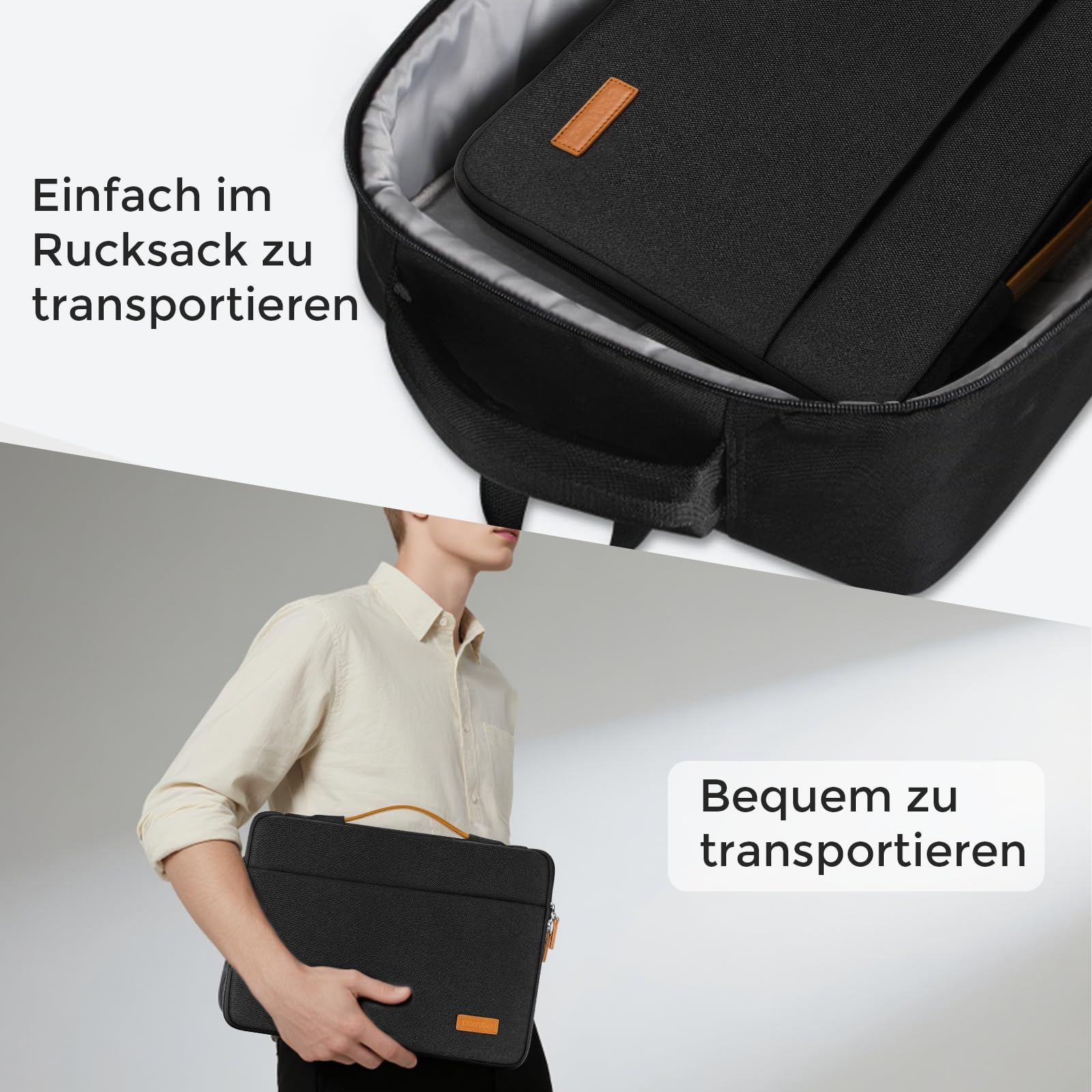DOMISO Laptoptasche 15.6 zoll Laptop Hülle Tasche für 16 Zoll MacBook Pro 16 M5(2026)/M4(2025)/M3/M2/Max,15,6 zoll Laptophülle Damen Wasserdicht Notebook Sleeve Case Bag Schutzhülle mit Griff,Schwarz 7