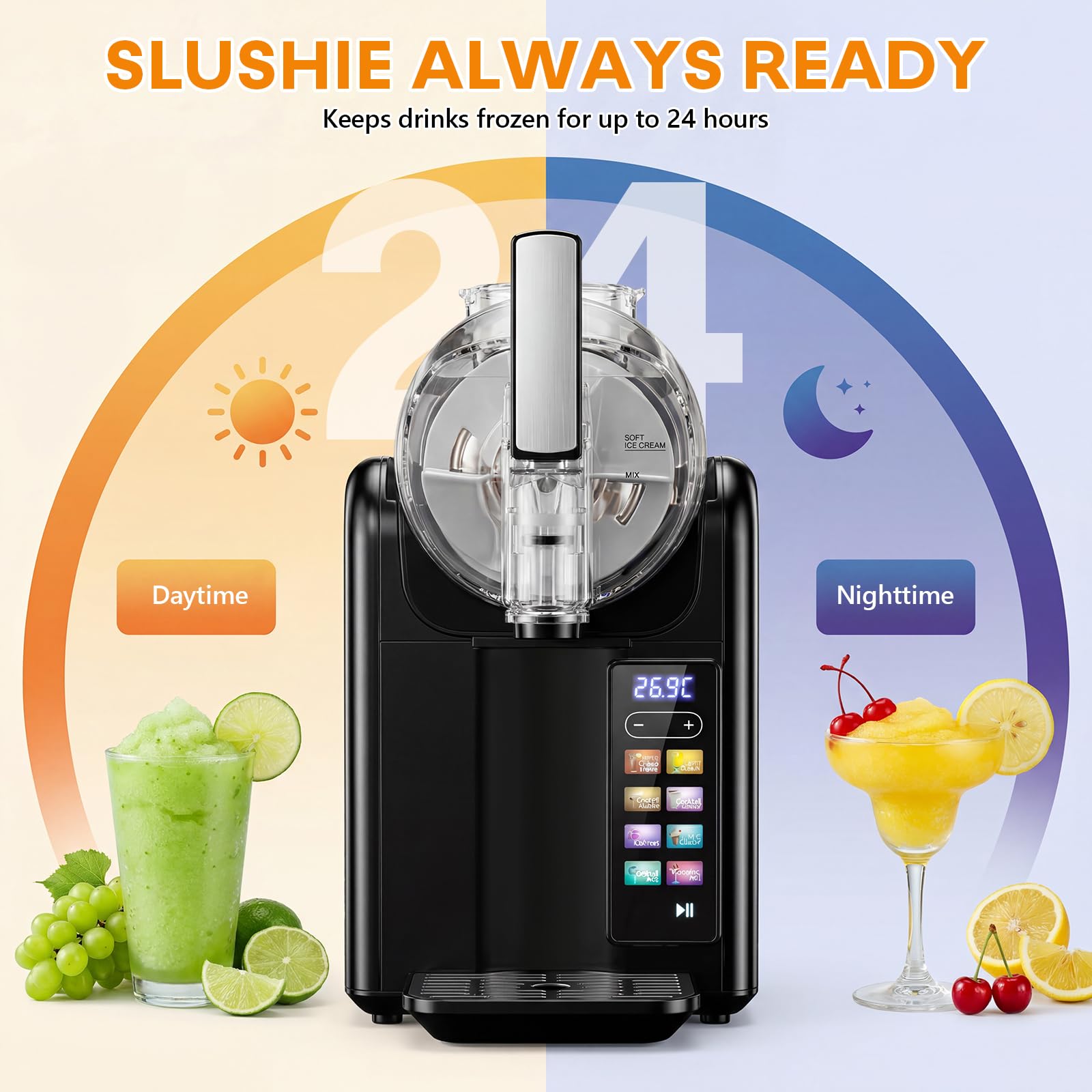 Slush Maschine eismaschine 2L Slushie,slushie maschine,Maschine mit LED-Display,7 voreingestellte Programme für Eiscreme, Smoothies, Milchshakes, Slush-Cocktails und Margarita 3