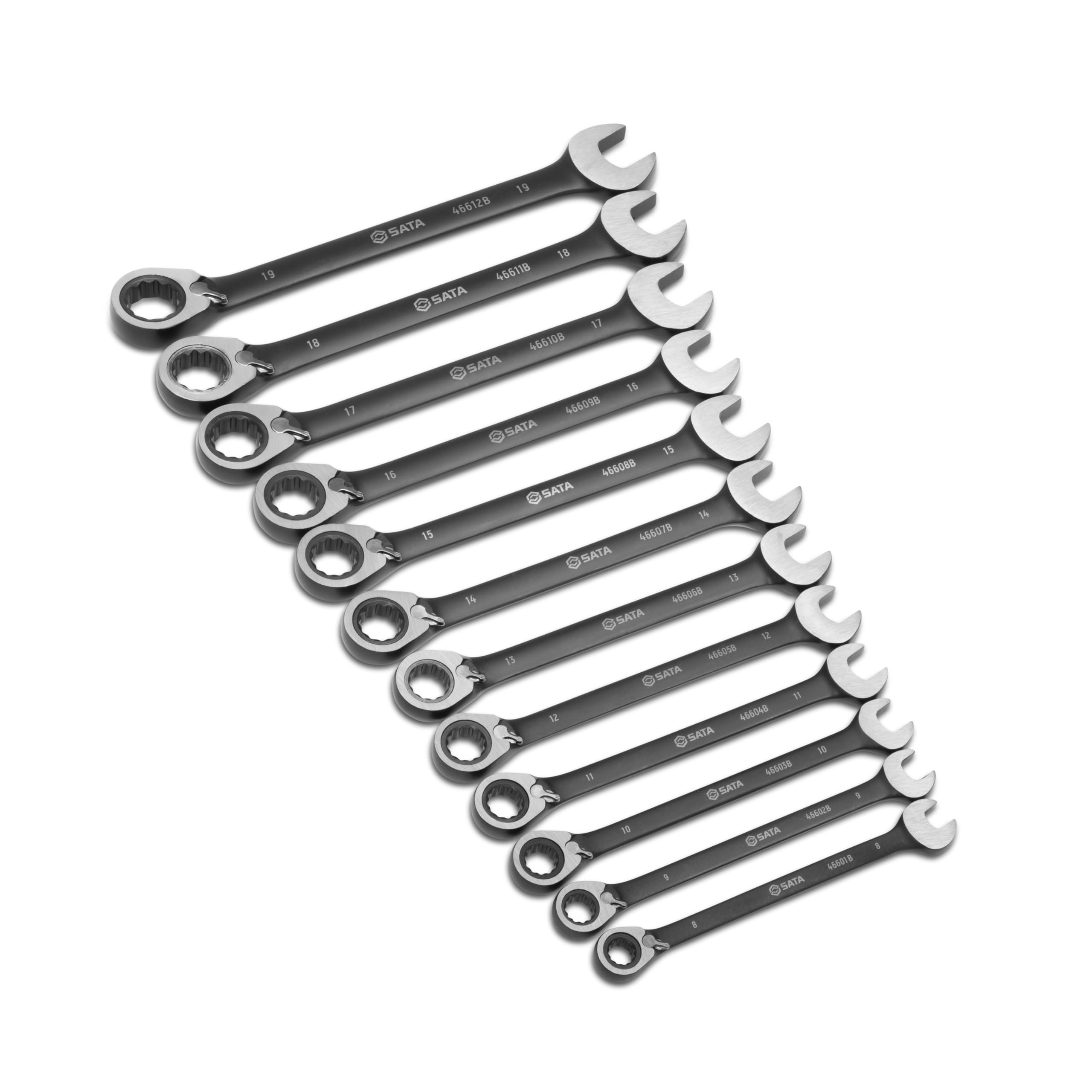 SATA ST08044B 12 Pieces Metric Reversible Ratcheting Wrench/Spanner Set - Black Edition