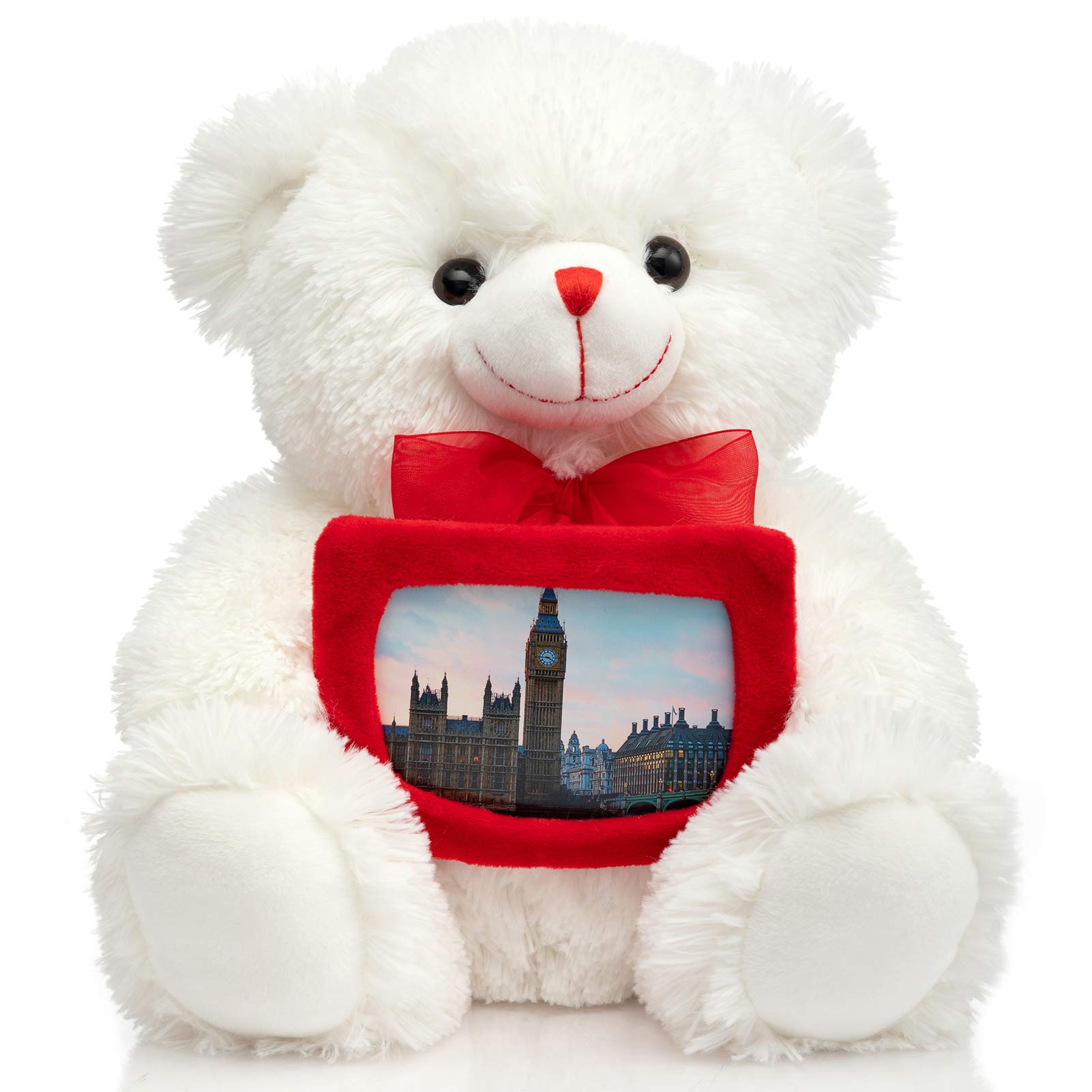 Photo 1 of HollyHOME Teddy Bear Stuffed Animal Plush Bear with Red Bow Holding a Picture Frame Soft Plush Toy Holiday Toy Gift 12 Inches Whit
