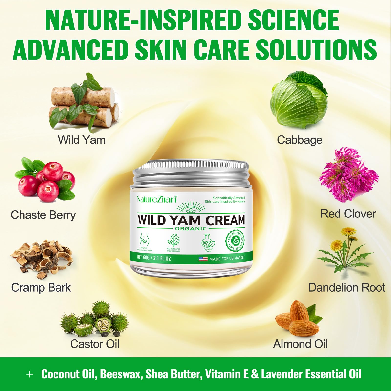 Wild Yam Cream - Wild yam Cream - Suitable for Relieving Symptoms During Periods of Physical Change - for All Skin Types 2.1floz